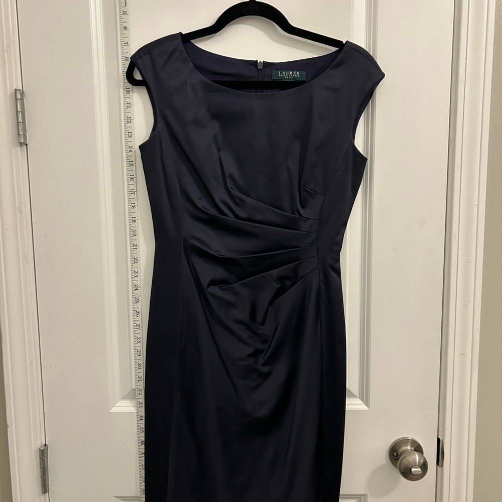 Ralph Lauren Blue Ruched Sheath Midi Dress